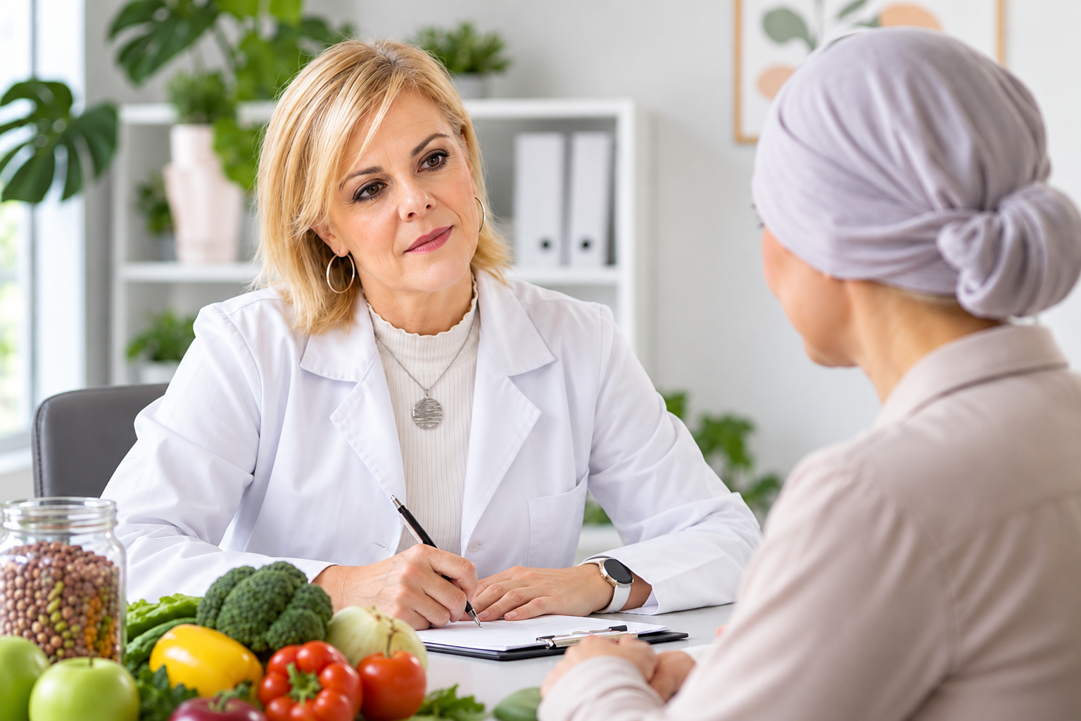Consulta de nutrición con una paciente durante el proceso oncológico